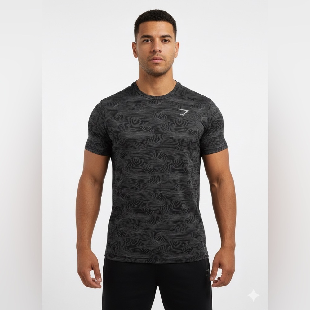 Gymshark Black Wave-Pattern Short Sleeve Training Tee